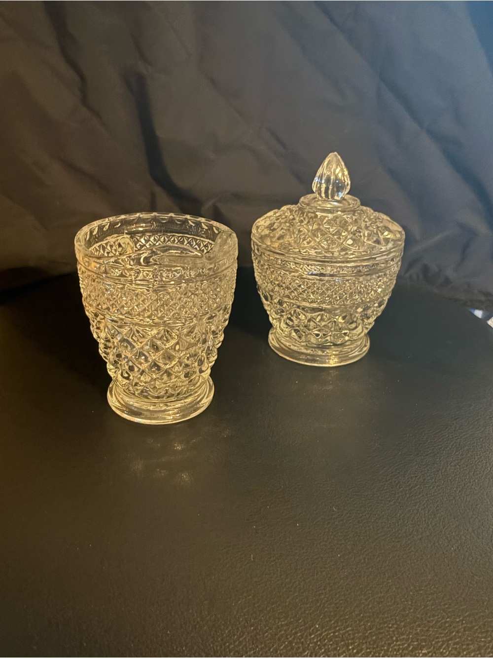 Clear Pressed Glass Candy Jar and Tumbler Set